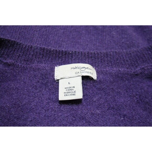 Halogen 100% Cashmere Sweater Womens Large Purple V-Neck Preppy Soft Cozy Luxury - Picture 2 of 8